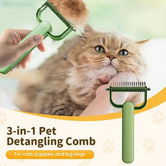 Double-Sided Pet Brush for Dogs & Cats - Green - Undercoat Comb with Non-Slip Handle - Removes Tangles & V1258-DP02-BOL-23