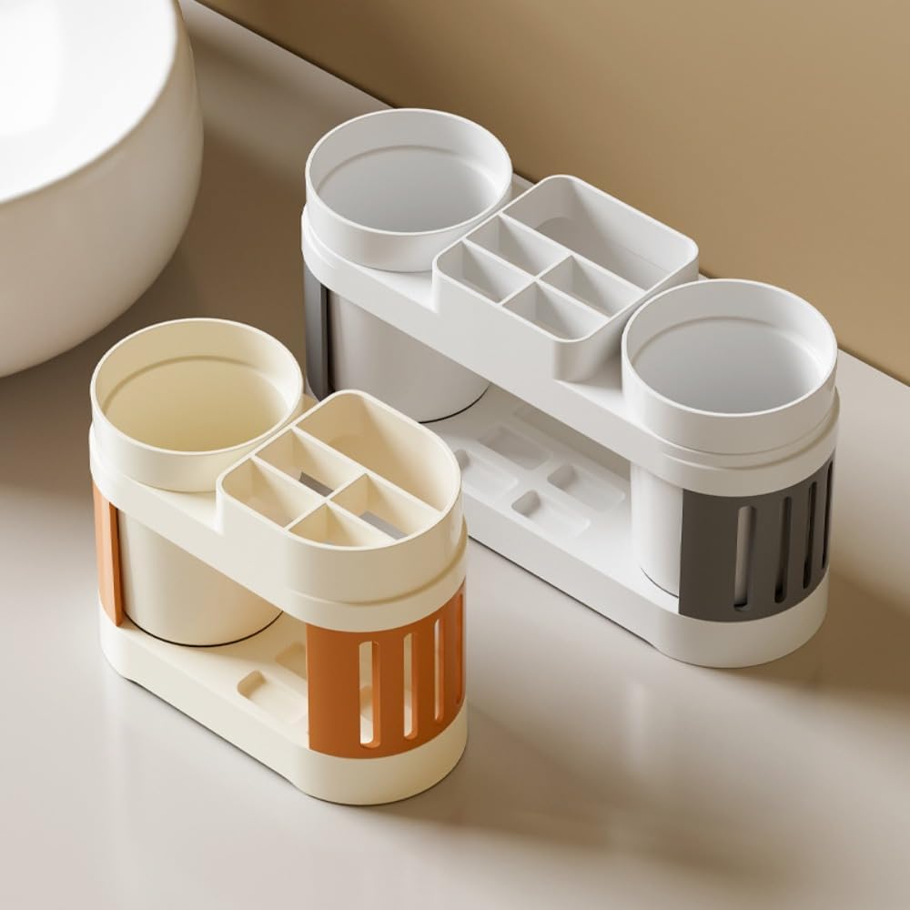 Multifunctional Toothbrush Holder with Toothpaste Dispenser and Cups - Wall-Mounted No Drilling - Bathroom V1258-DP02-BOL-231