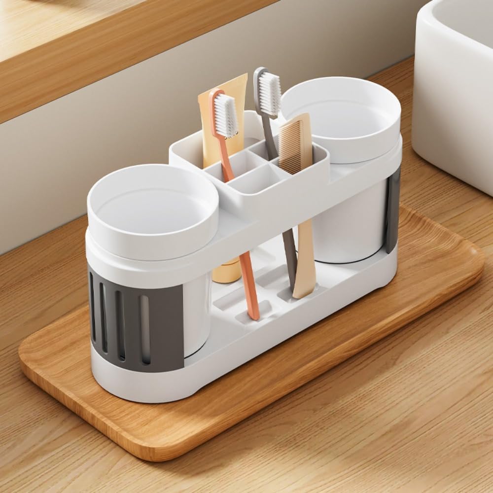 Multifunctional Toothbrush Holder with Toothpaste Dispenser and Cups - Wall-Mounted No Drilling - Bathroom V1258-DP02-BOL-231
