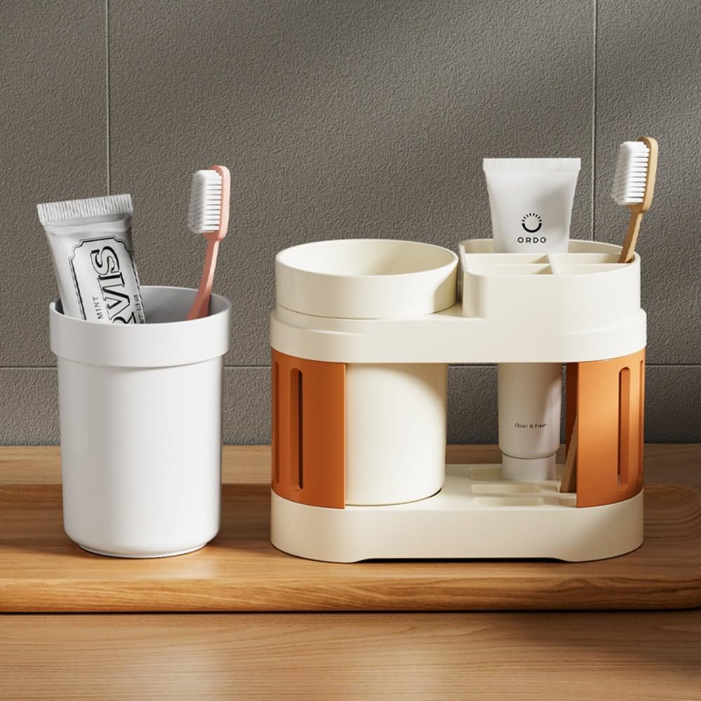 Multifunctional Toothbrush Holder with Toothpaste Dispenser and Cups - Wall-Mounted No Drilling - Bathroom V1258-DP02-BOL-231