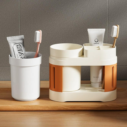 Multifunctional Toothbrush Holder with Toothpaste Dispenser and Cups - Wall-Mounted No Drilling - Bathroom V1258-DP02-BOL-231