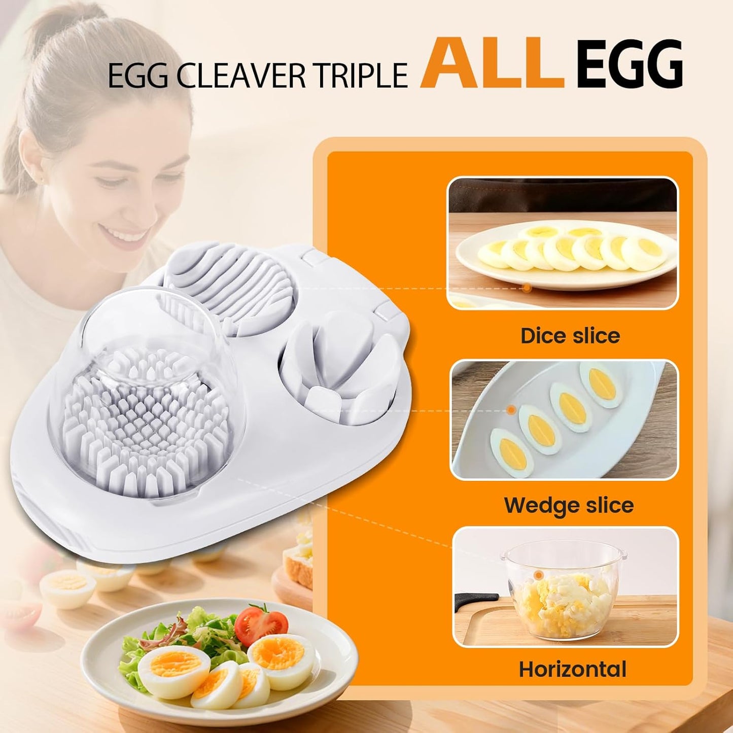 3-in-1 Egg Slicer - Perfect Slices & Chunks - Multifunctional Cutter for Eggs Soft Fruits and Vegetables V1258-DP02-BOL-234