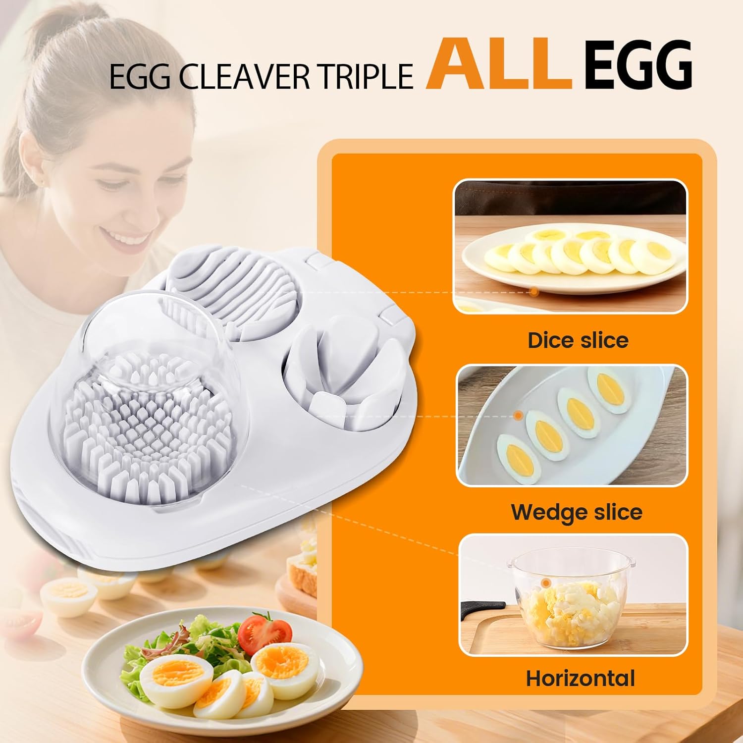 3-in-1 Egg Slicer - Perfect Slices & Chunks - Multifunctional Cutter for Eggs Soft Fruits and Vegetables V1258-DP02-BOL-234