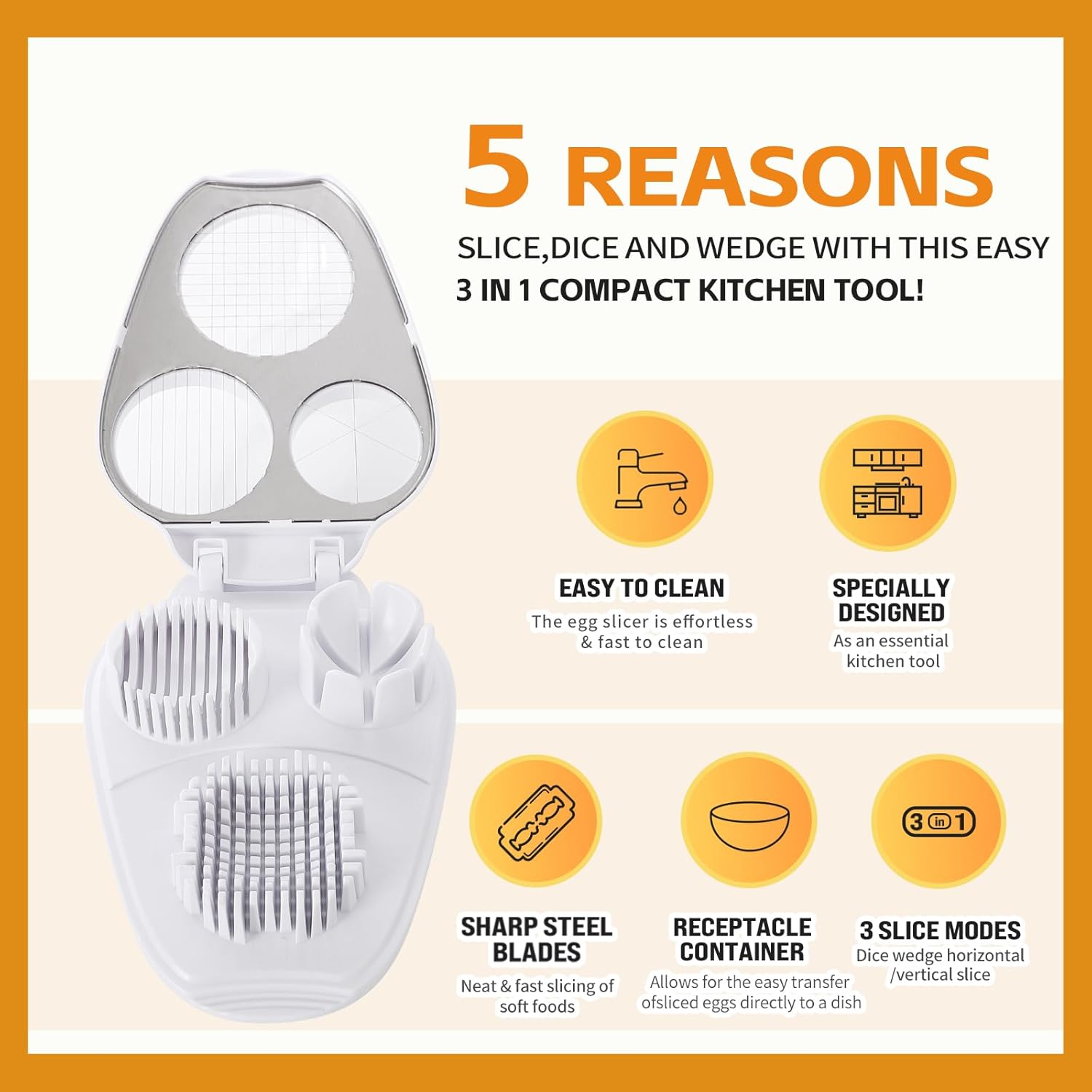 3-in-1 Egg Slicer - Perfect Slices & Chunks - Multifunctional Cutter for Eggs Soft Fruits and Vegetables V1258-DP02-BOL-234