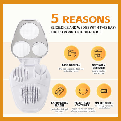 3-in-1 Egg Slicer - Perfect Slices & Chunks - Multifunctional Cutter for Eggs Soft Fruits and Vegetables V1258-DP02-BOL-234