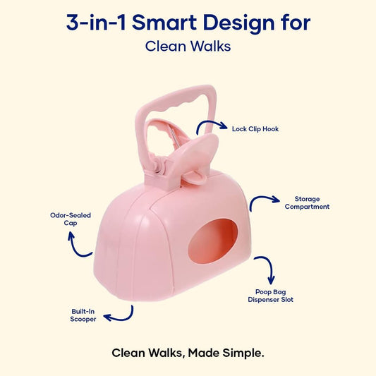 3-in-1 Dog Poop Bag Dispenser Blue Portable Leakproof Easy to Use Pet Waste Cleaning Helper V1258-DP02-BOL-236