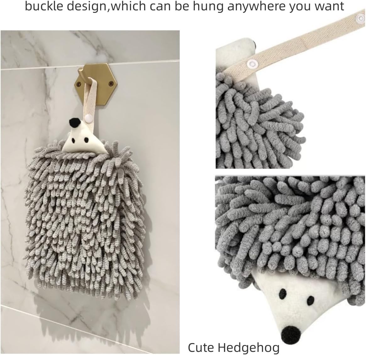 Chenille Hand Towel Set of 3 Quick Drying Super Absorbent with Hanging Loop for Kitchen and Bathroom V1258-DP02-BOL-237