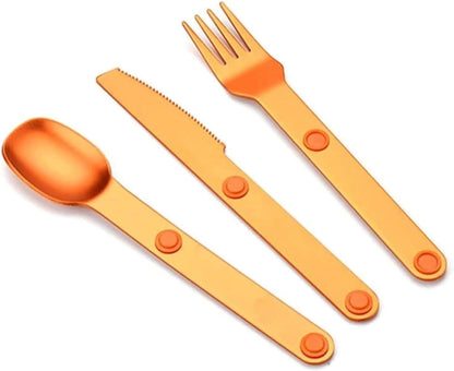 Magnetic Camping Cutlery Set 3 Piece Aluminium - Lightweight Fork Knife Spoon - Compact Outdoor Picnic V1258-DP02-BOL-24
