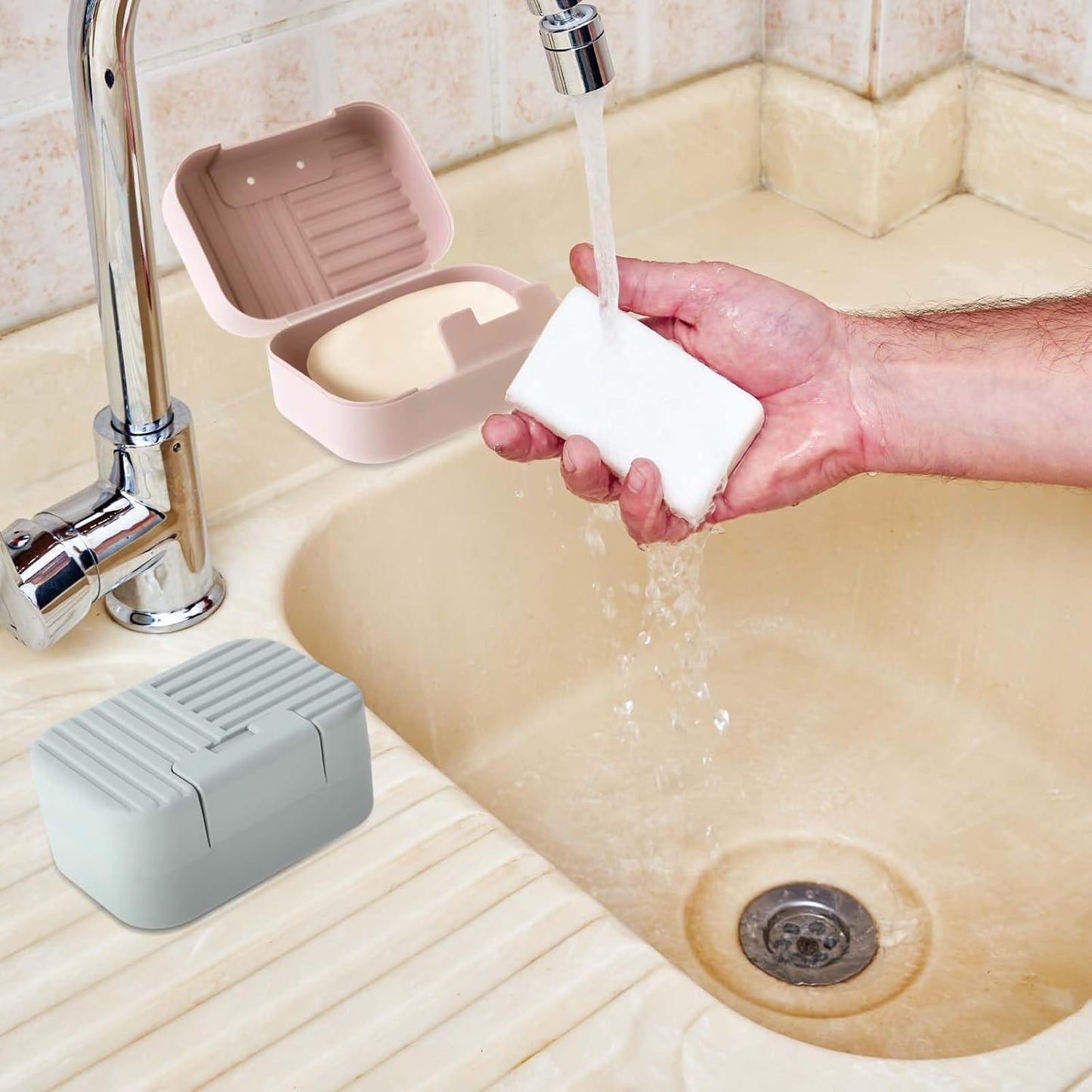 2 Pack Travel Soap Case with Lever - Holder for Soap & Shampoo Bars with Secure 4-Point Closure V1258-DP02-BOL-240
