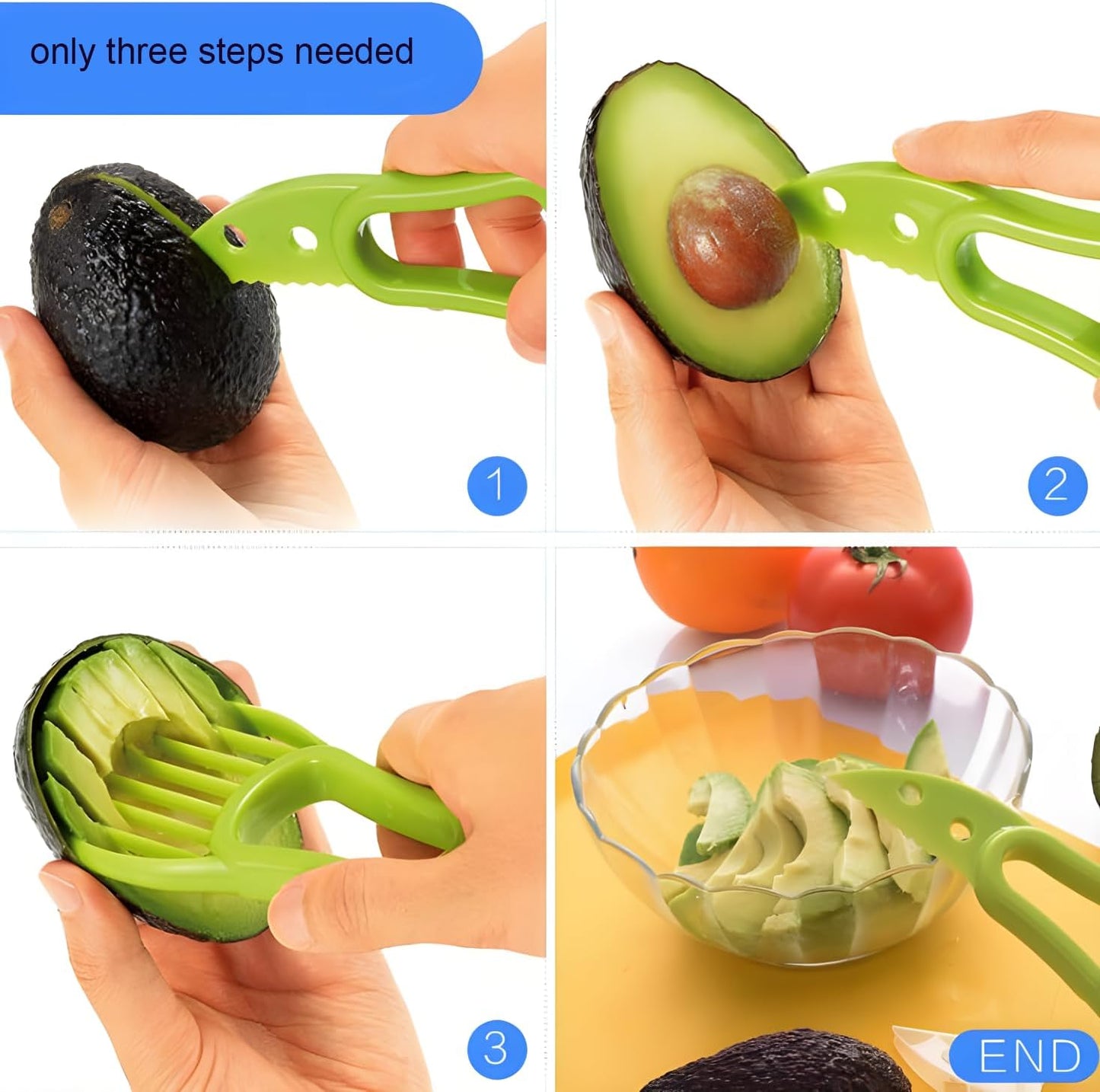 3-in-1 Avocado Tool - Safe Cutter, Pitter and Spoon in One - Green - Set of 1 V1258-DP02-BOL-243