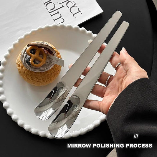 2 Piece Square Dessert Spoons Stainless Steel Cake Ice Cream Coffee Spoons Silver V1258-DP02-BOL-244