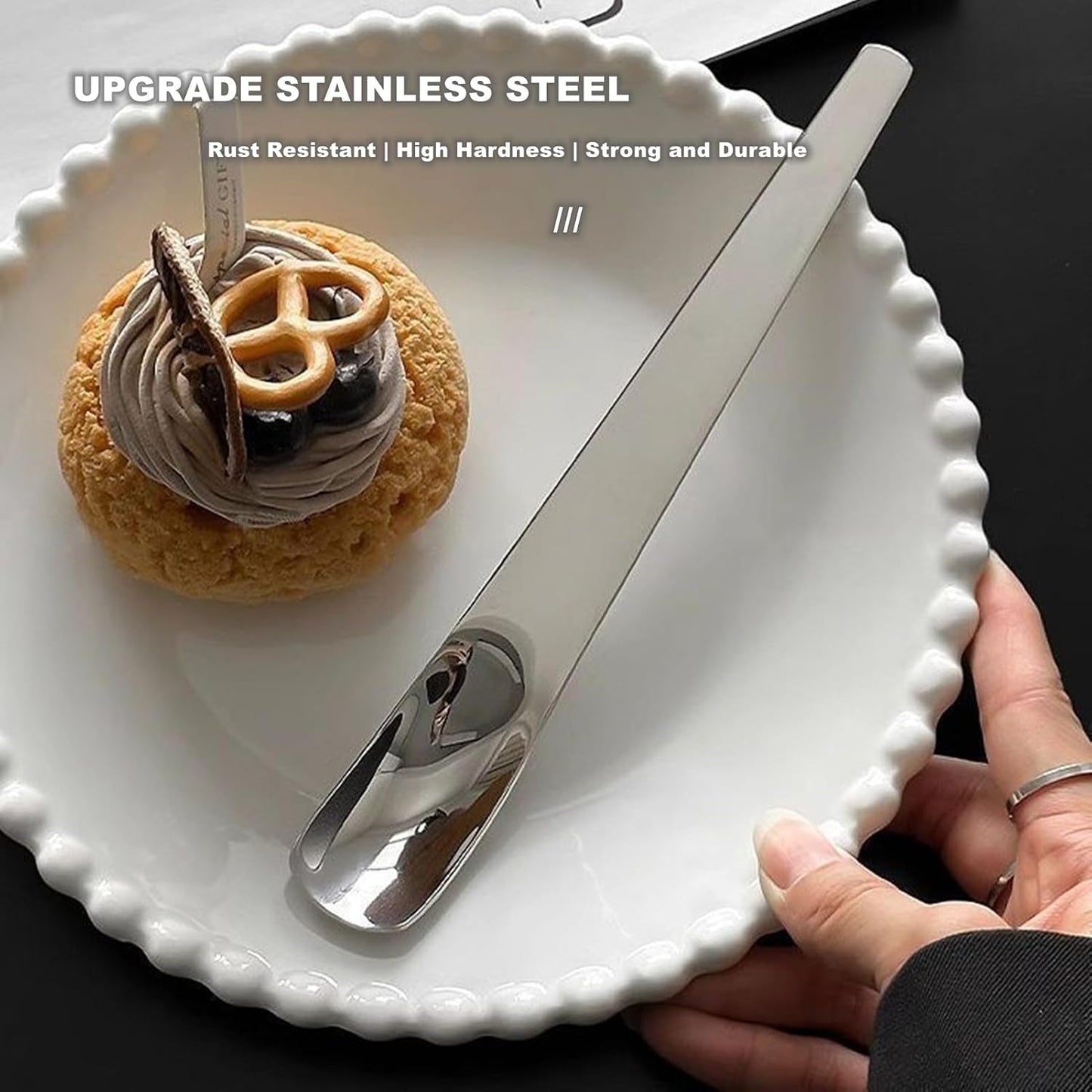 2 Piece Square Dessert Spoons Stainless Steel Cake Ice Cream Coffee Spoons Silver V1258-DP02-BOL-244