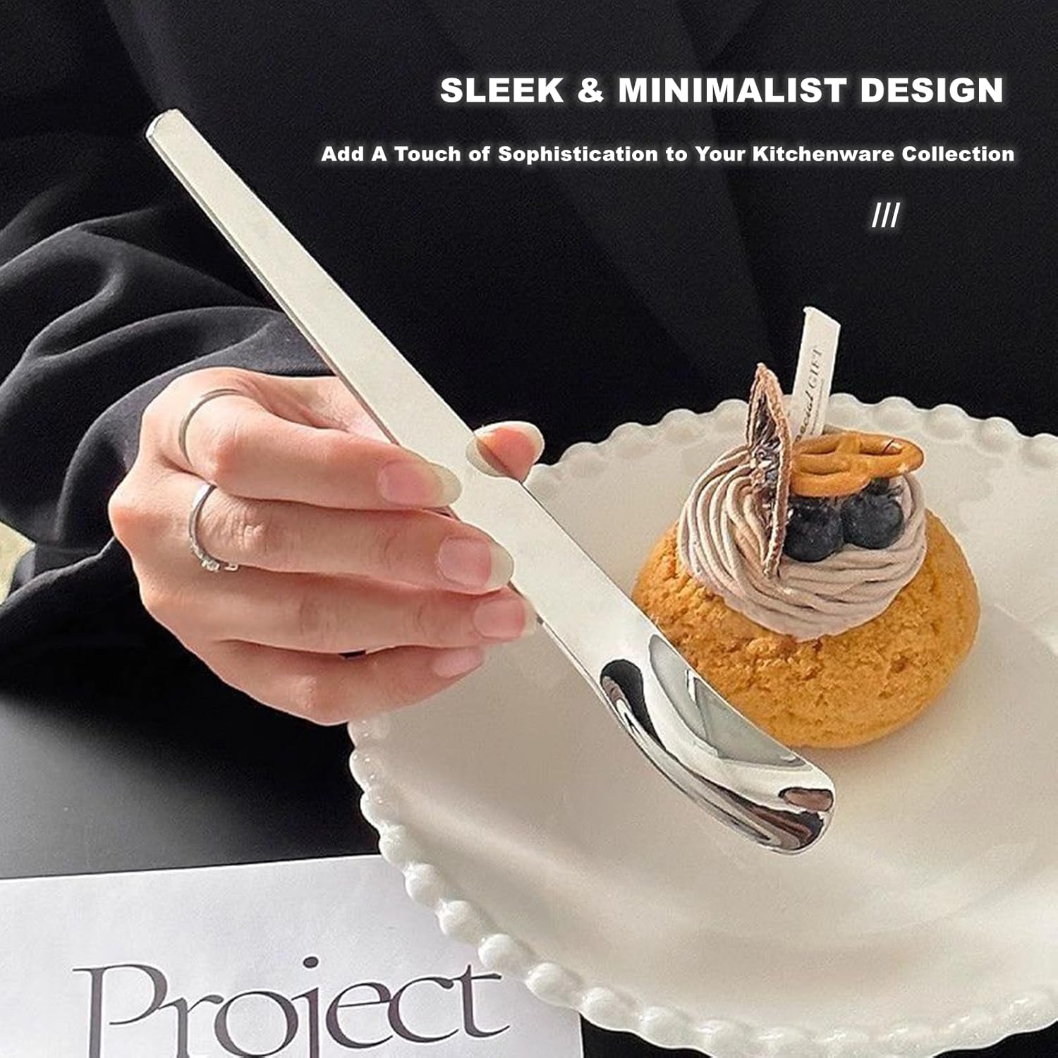 2 Piece Square Dessert Spoons Stainless Steel Cake Ice Cream Coffee Spoons Silver V1258-DP02-BOL-244