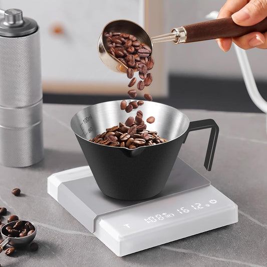 Stainless Steel Double Wall Espresso Cup with Handle 100ml Weighable Coffee Beans Measuring Cup V1258-DP02-BOL-246