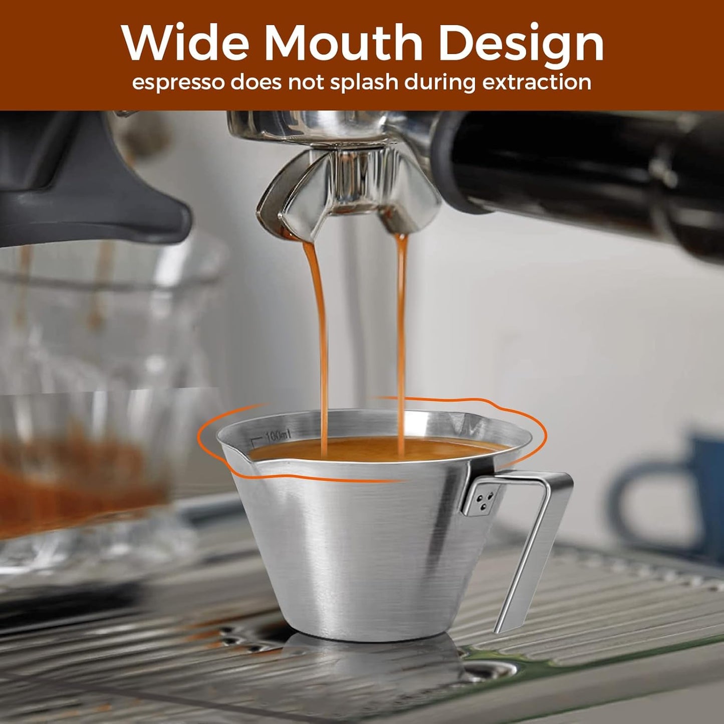 Stainless Steel Double Wall Espresso Cup with Handle 100ml Weighable Coffee Beans Measuring Cup V1258-DP02-BOL-246
