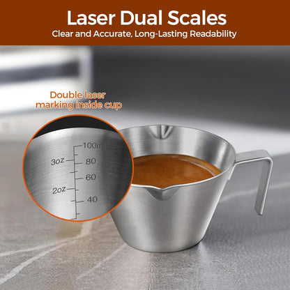 Stainless Steel Double Wall Espresso Cup with Handle 100ml Weighable Coffee Beans Measuring Cup V1258-DP02-BOL-246