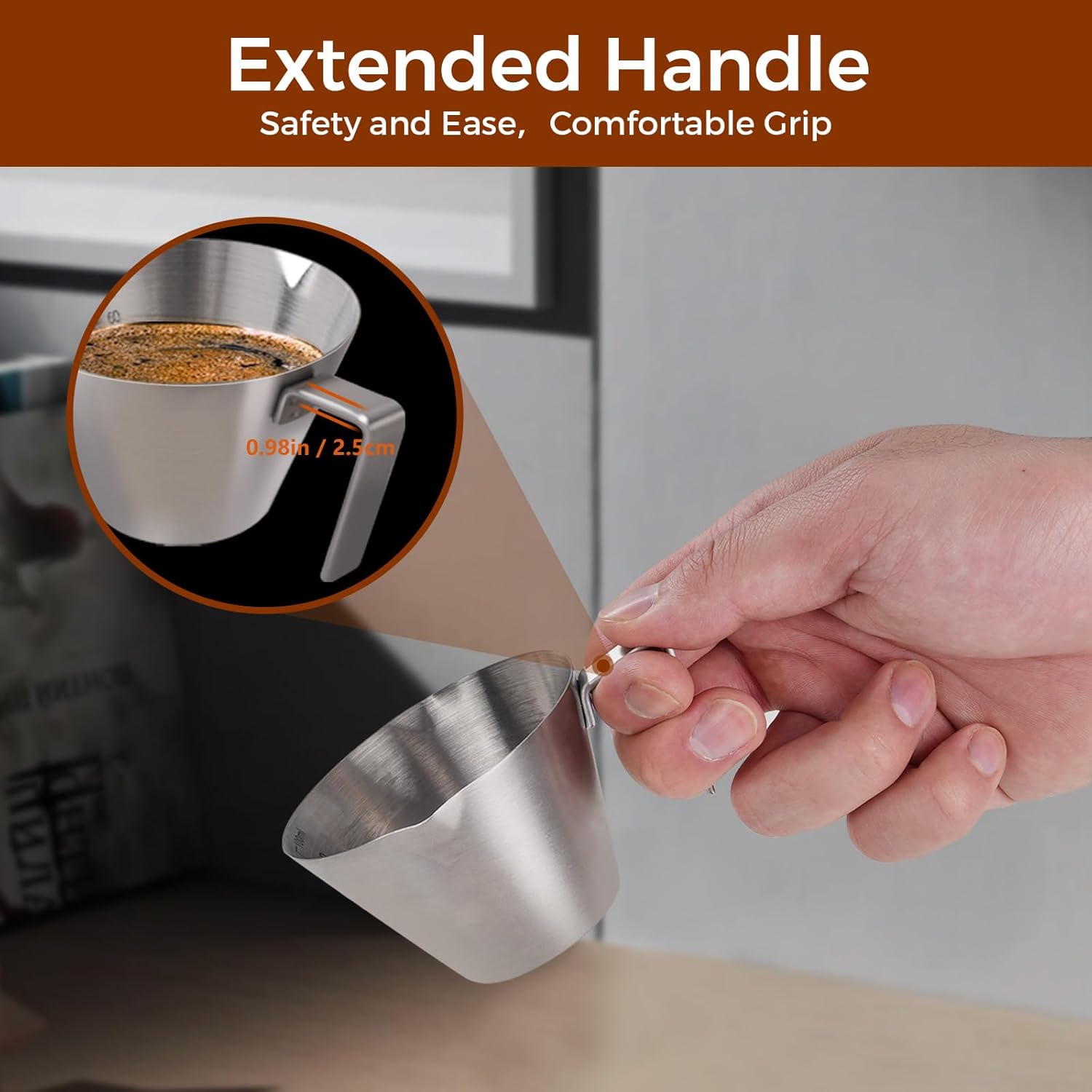 Stainless Steel Double Wall Espresso Cup with Handle 100ml Weighable Coffee Beans Measuring Cup V1258-DP02-BOL-246