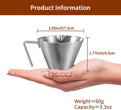 Stainless Steel Double Wall Espresso Cup with Handle 100ml Weighable Coffee Beans Measuring Cup V1258-DP02-BOL-246