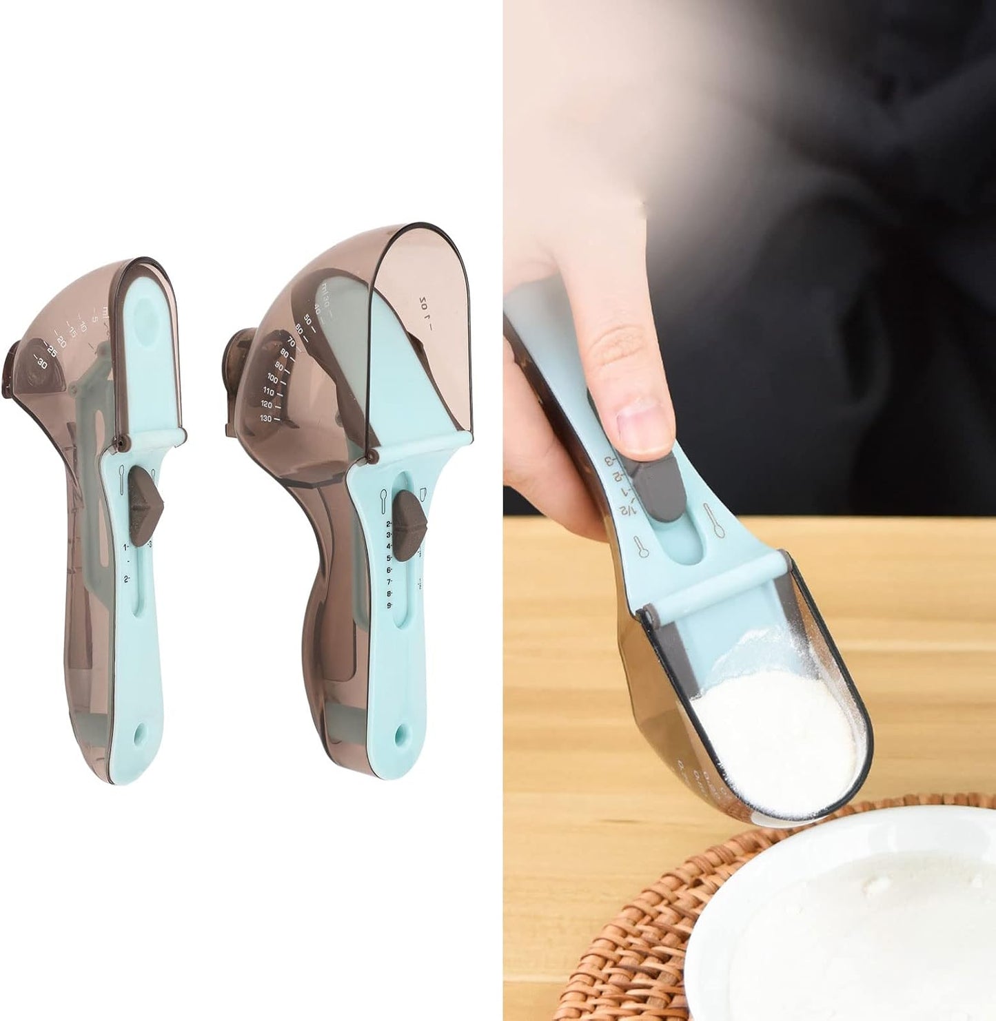 Adjustable 2-Piece Measuring Spoon Set with Scale Plastic Kitchen Tool for Coffee Milk Mask Powder Measurement V1258-DP02-BOL-248