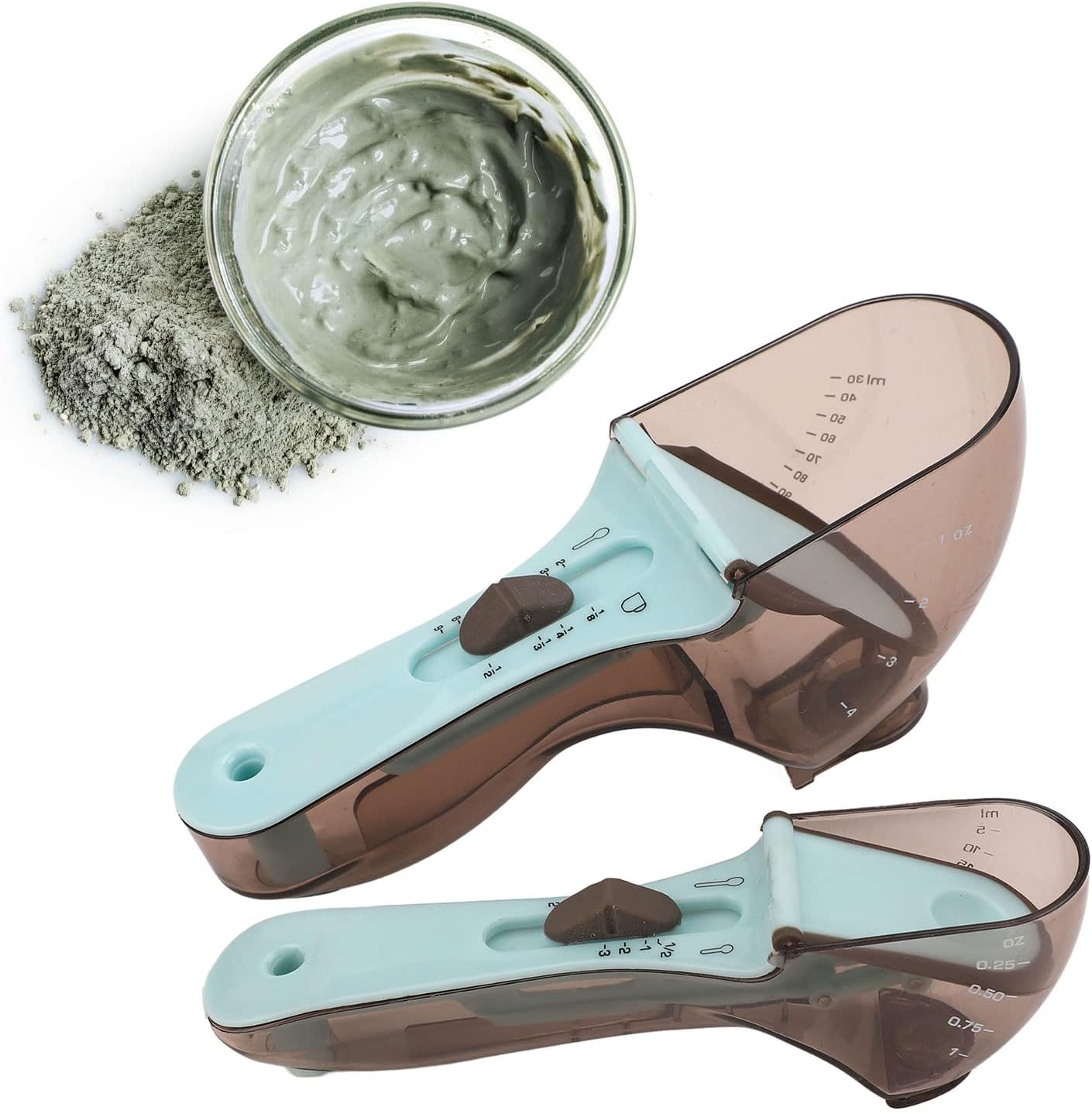 Adjustable 2-Piece Measuring Spoon Set with Scale Plastic Kitchen Tool for Coffee Milk Mask Powder Measurement V1258-DP02-BOL-248