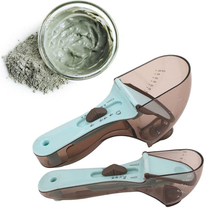 Adjustable 2-Piece Measuring Spoon Set with Scale Plastic Kitchen Tool for Coffee Milk Mask Powder Measurement V1258-DP02-BOL-248