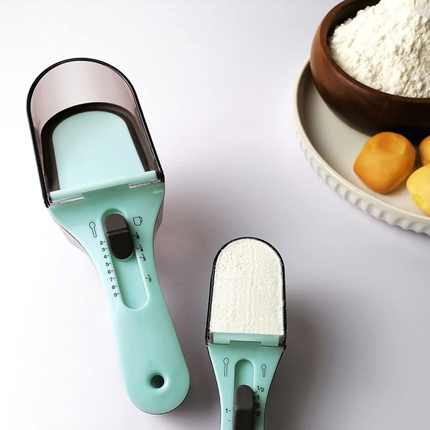 Adjustable 2-Piece Measuring Spoon Set with Scale Plastic Kitchen Tool for Coffee Milk Mask Powder Measurement V1258-DP02-BOL-248
