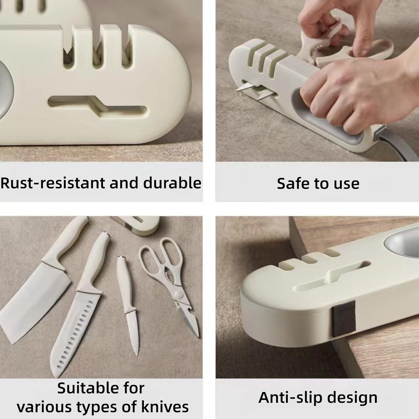 4-in-1 Kitchen Sharpener White Grey for Fruit Knives Steel Knives and Scissors V1258-DP02-BOL-249