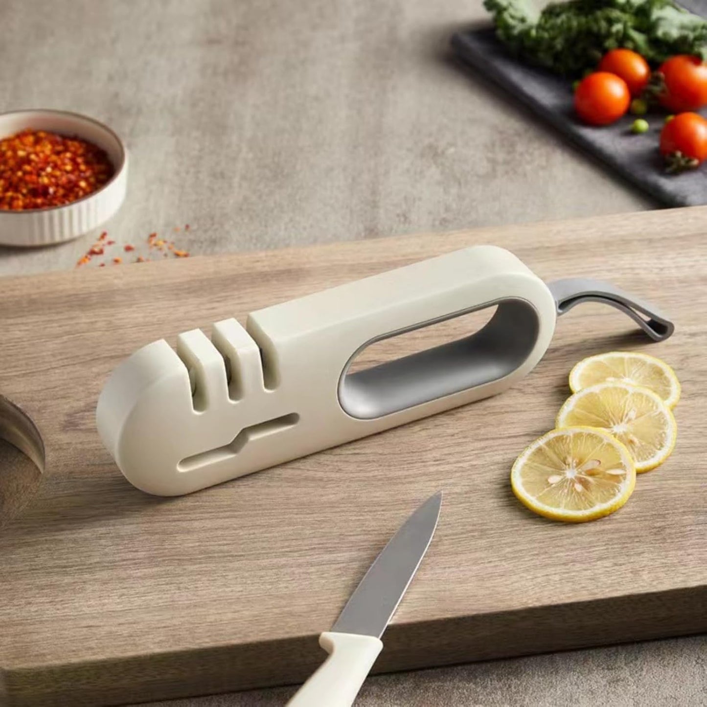4-in-1 Kitchen Sharpener White Grey for Fruit Knives Steel Knives and Scissors V1258-DP02-BOL-249