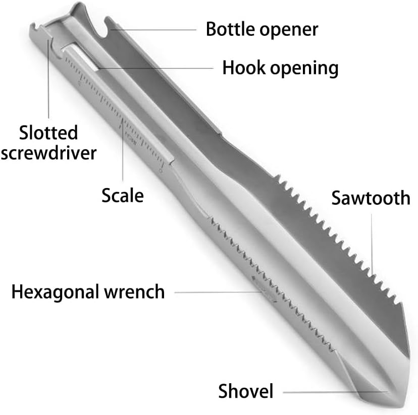6-in-1 Mini Titanium Multitool Shovel Silver Camping Hiking Outdoor Portable Tool V1258-DP02-BOL-25