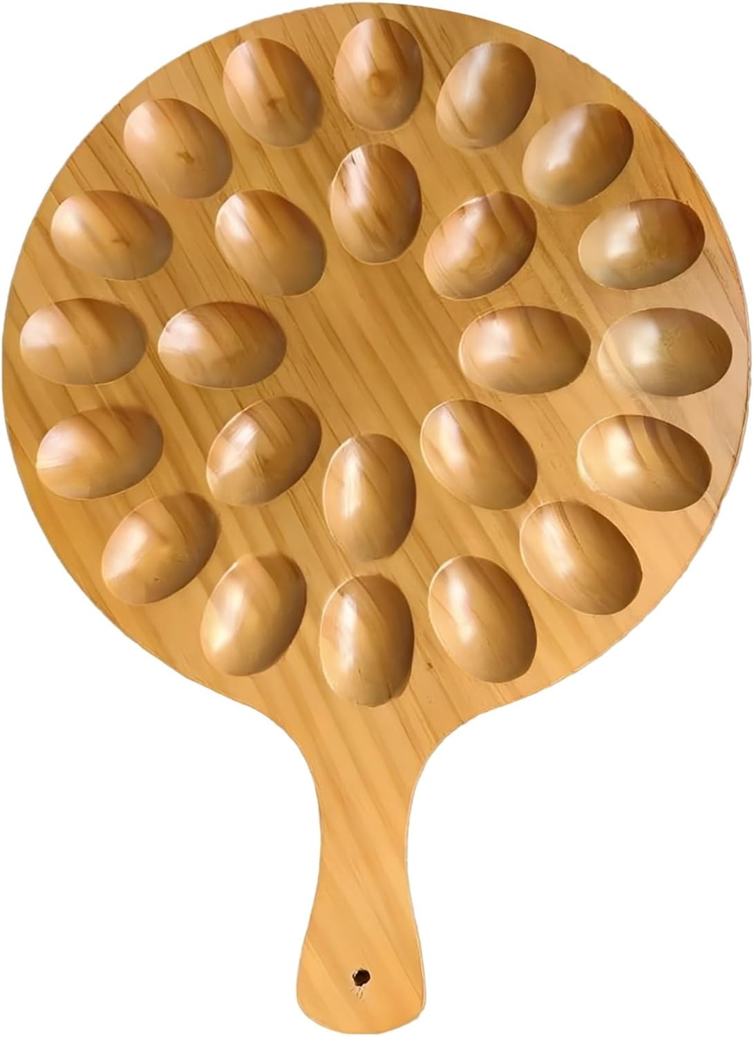 Round Wooden Serving Tray with Handle 24 Holes for Storing Deviled Eggs Sustainable Wood Design V1258-DP02-BOL-251