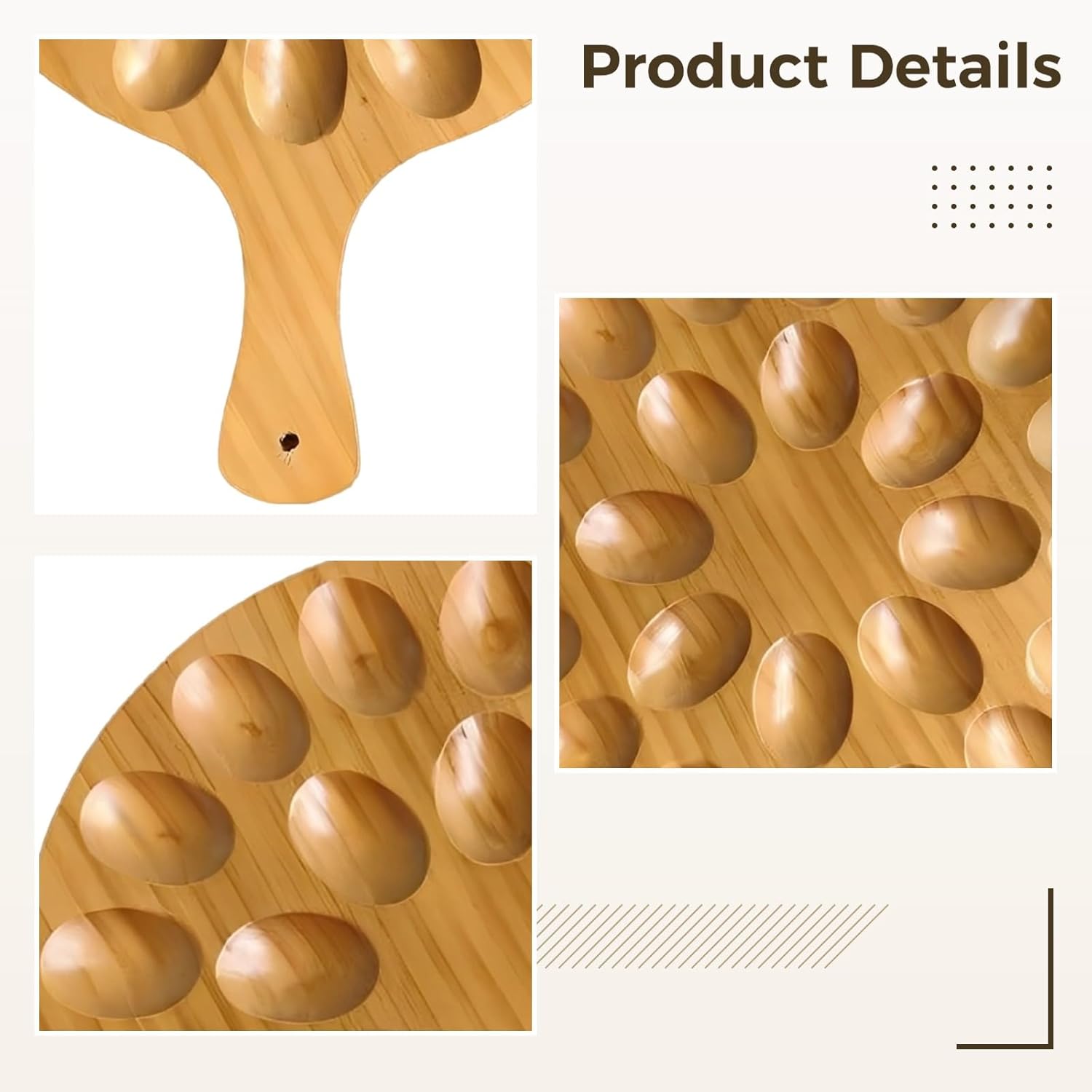 Round Wooden Serving Tray with Handle 24 Holes for Storing Deviled Eggs Sustainable Wood Design V1258-DP02-BOL-251