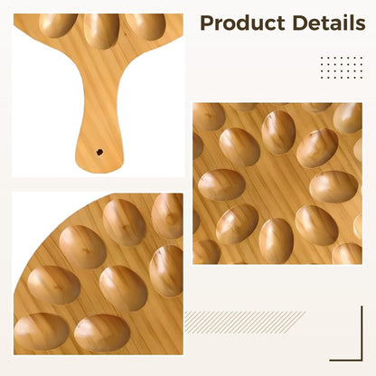 Round Wooden Serving Tray with Handle 24 Holes for Storing Deviled Eggs Sustainable Wood Design V1258-DP02-BOL-251