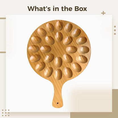 Round Wooden Serving Tray with Handle 24 Holes for Storing Deviled Eggs Sustainable Wood Design V1258-DP02-BOL-251