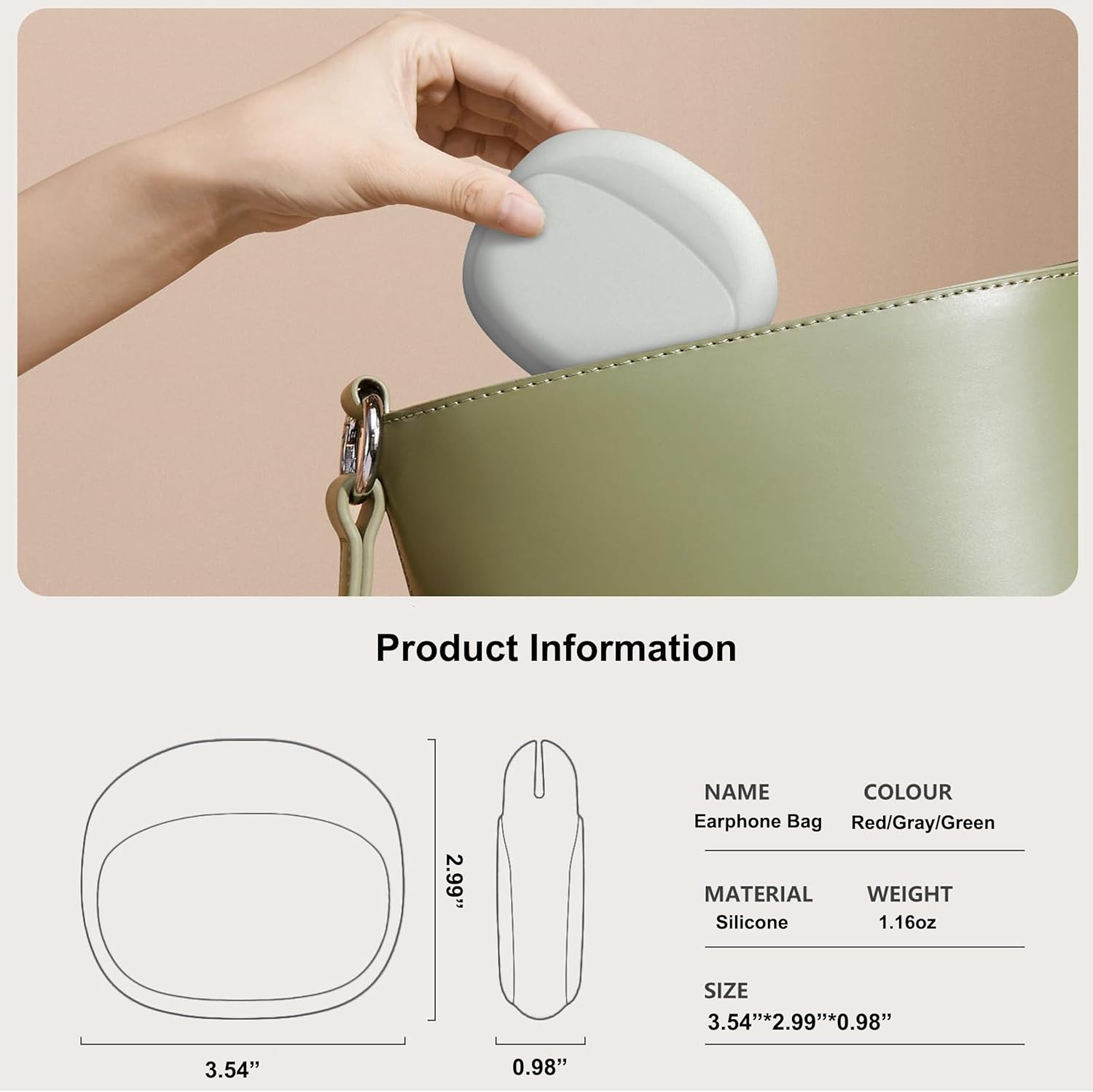 3 Pack Headphone Case Grey Red Green Portable Wireless Cable Storage Organizer for Mobile Phone Accessories V1258-DP02-BOL-252