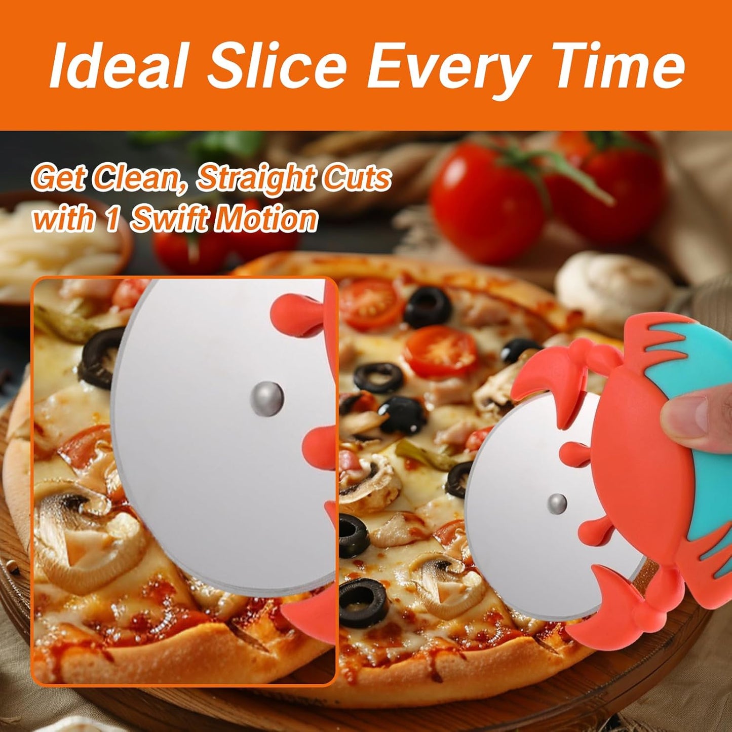 1 Piece Stainless Steel Pizza Cutter with Non-Slip Wheels Anti-Rust Easy Grip Sharp Blade for Effortless V1258-DP02-BOL-254
