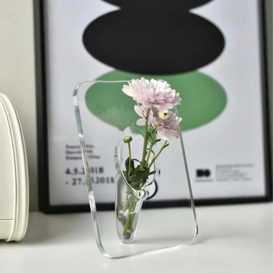Clear Acrylic Photo Frame Vase - Modern Style Decorative Vase for Office Bookshelf Bedroom Living Room - V1258-DP02-BOL-258