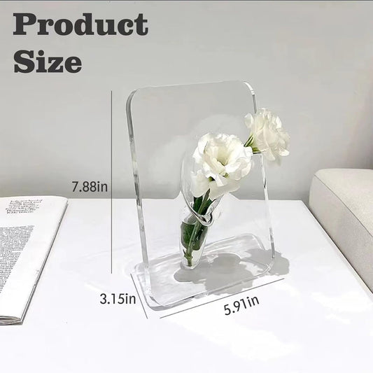 Clear Acrylic Photo Frame Vase - Modern Style Decorative Vase for Office Bookshelf Bedroom Living Room - V1258-DP02-BOL-258