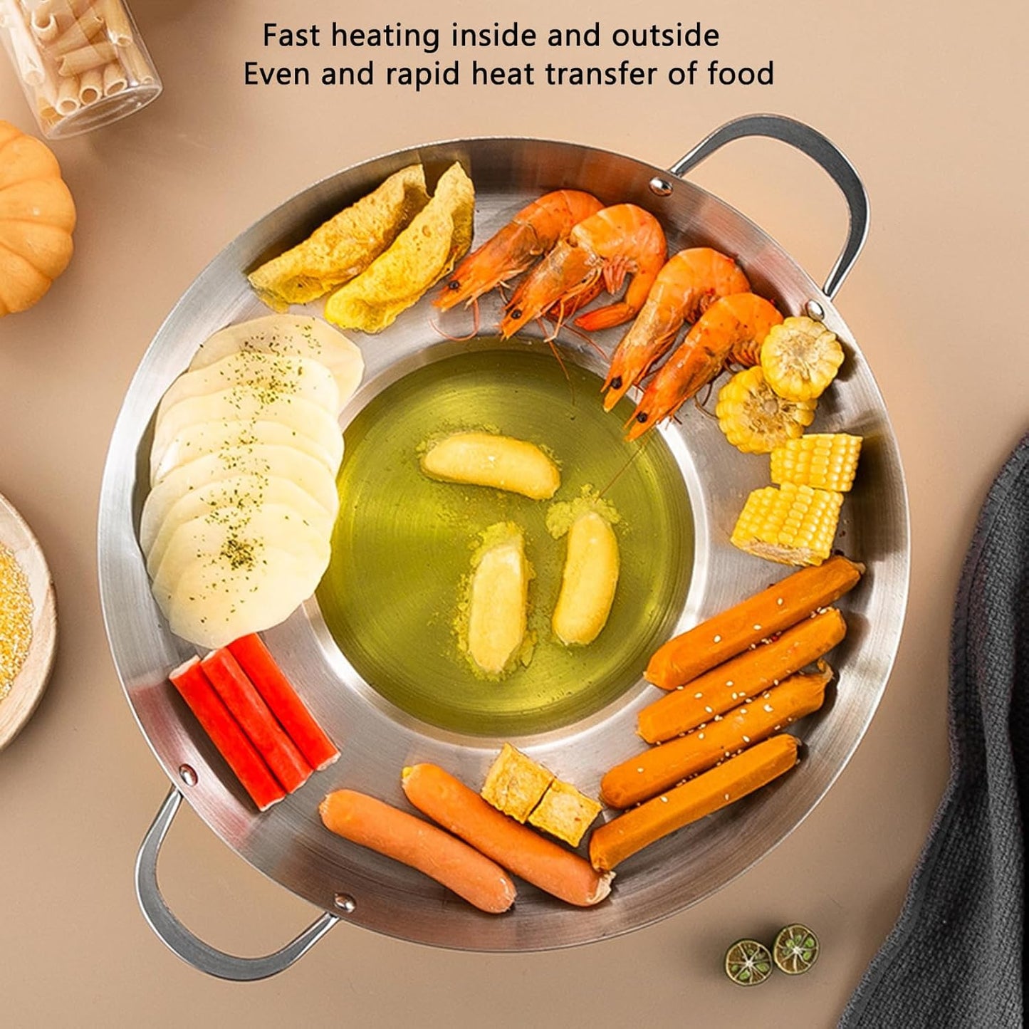 38cm Multifunctional Grill Pan with Double Handles - Silver - Suitable for Induction Gas and Barbecue - V1258-DP02-BOL-26