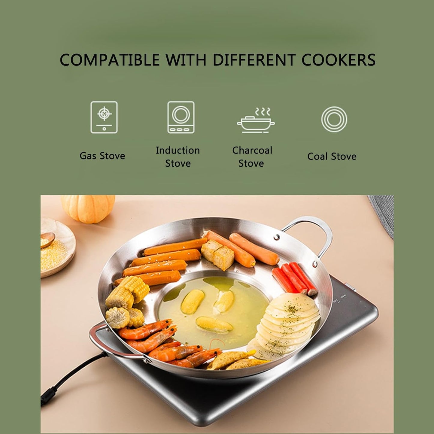 38cm Multifunctional Grill Pan with Double Handles - Silver - Suitable for Induction Gas and Barbecue - V1258-DP02-BOL-26