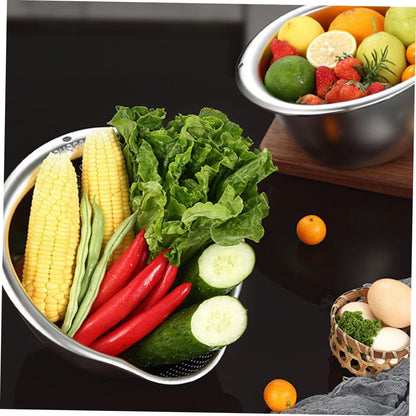2-Piece Stainless Steel Rice Washing Strainer Set with Thickened Fine Mesh for Fruits Vegetables Easy to V1258-DP02-BOL-261