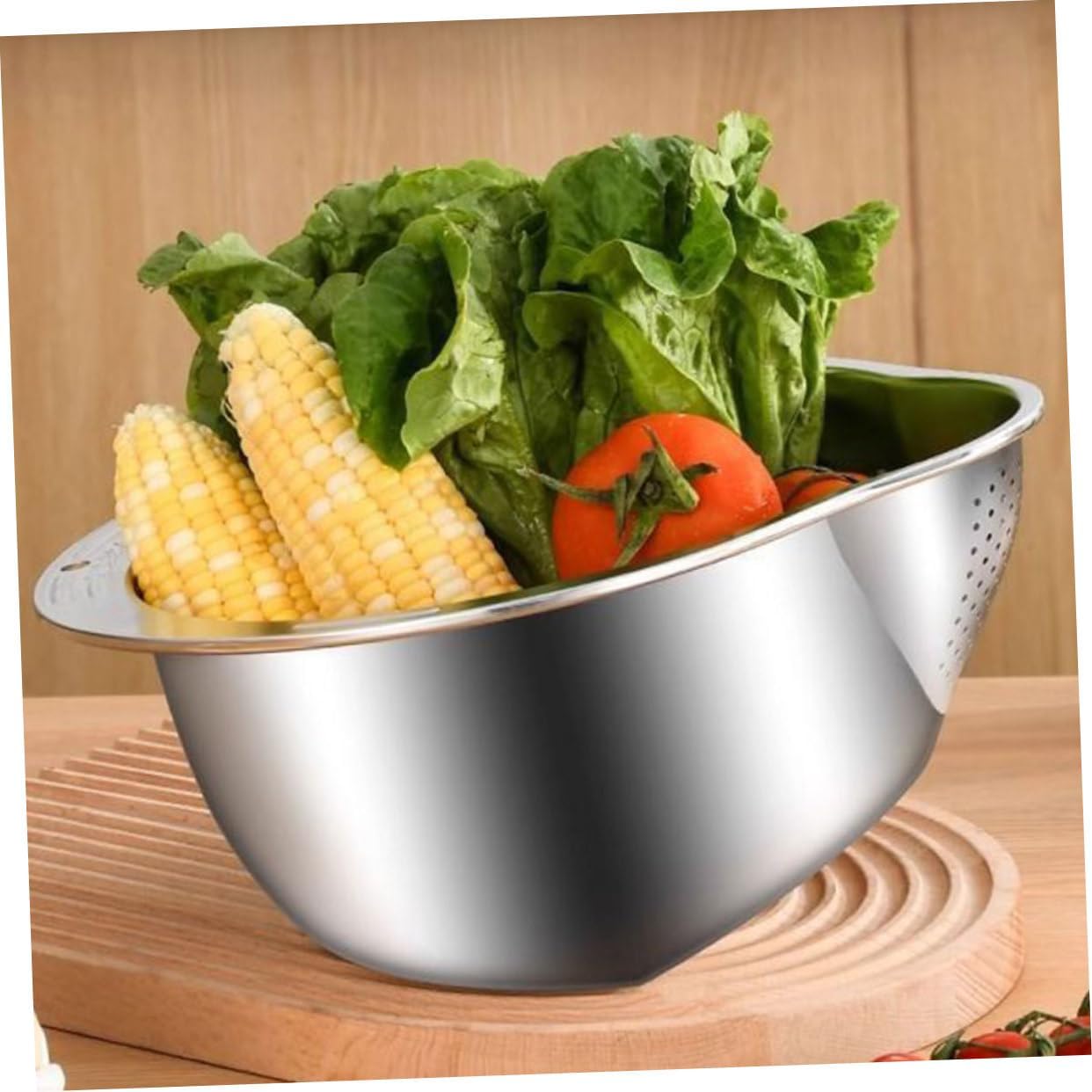 2-Piece Stainless Steel Rice Washing Strainer Set with Thickened Fine Mesh for Fruits Vegetables Easy to V1258-DP02-BOL-261