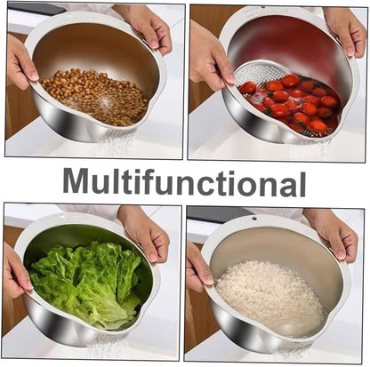 2-Piece Stainless Steel Rice Washing Strainer Set with Thickened Fine Mesh for Fruits Vegetables Easy to V1258-DP02-BOL-261