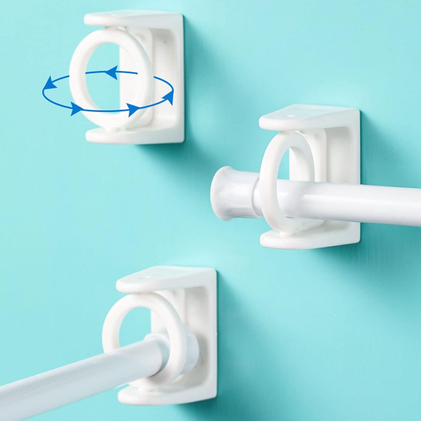 4 Pack White Curtain Rod Brackets with Rotating Function Support Shower Rod Tension Mounting for Home or Hotel V1258-DP02-BOL-268