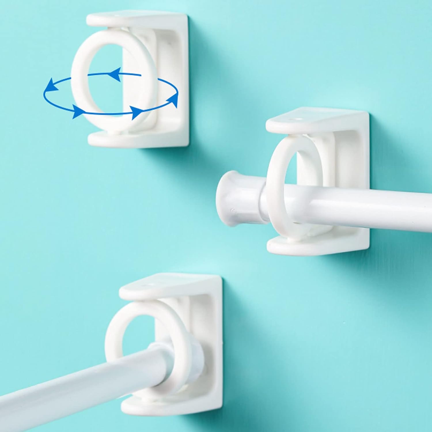 4 Pack White Curtain Rod Brackets with Rotating Function Support Shower Rod Tension Mounting for Home or Hotel V1258-DP02-BOL-268