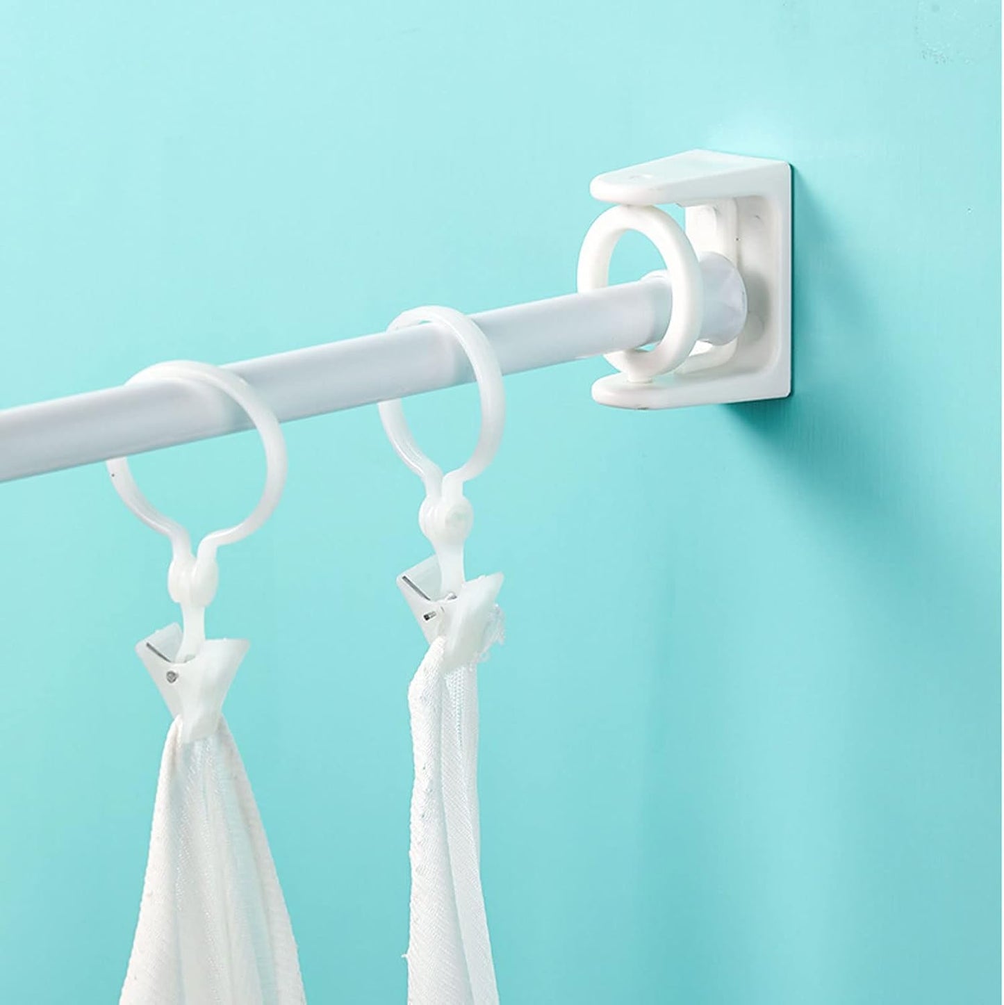 4 Pack White Curtain Rod Brackets with Rotating Function Support Shower Rod Tension Mounting for Home or Hotel V1258-DP02-BOL-268