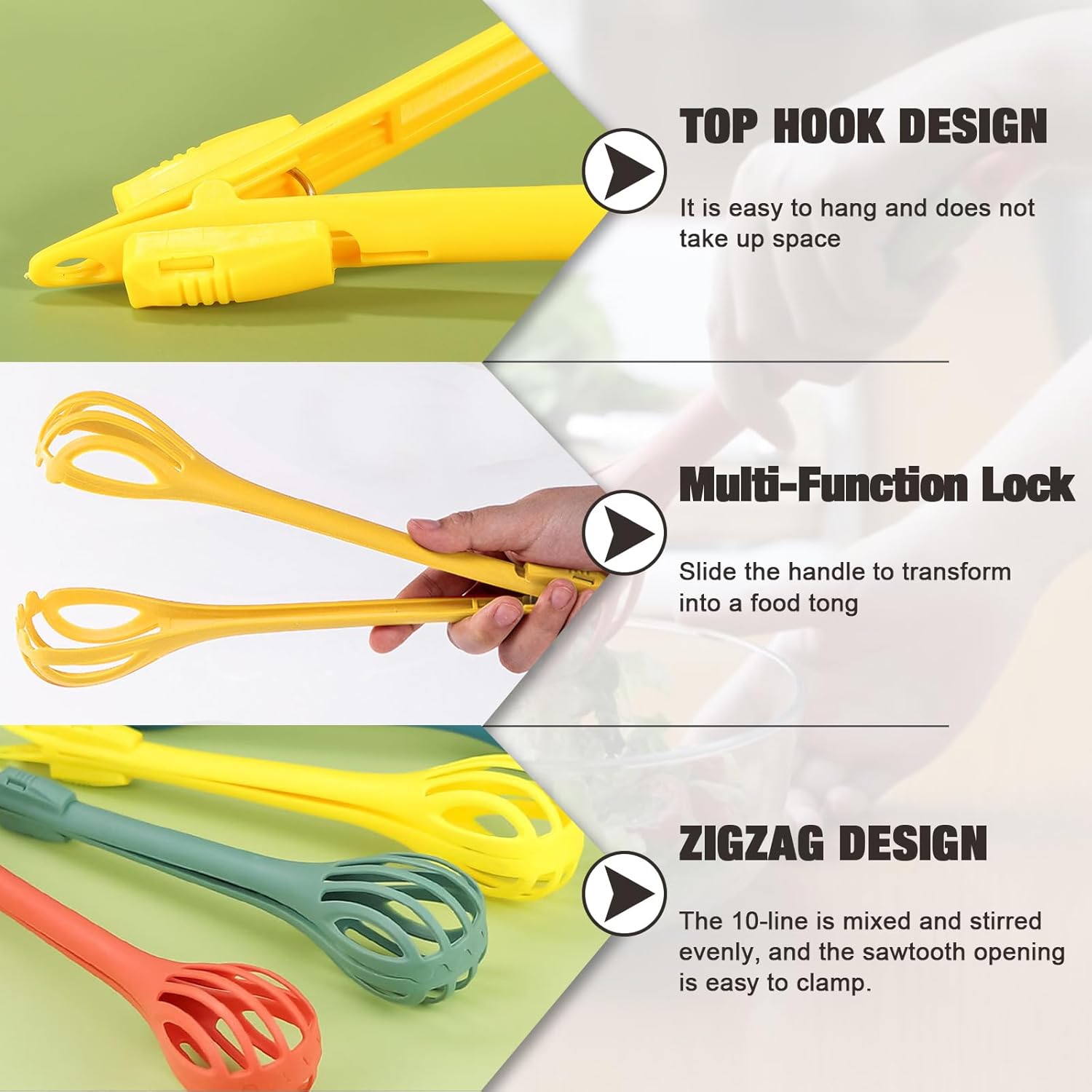 3-Piece Handheld Egg Beater Set 2-in-1 Food Tongs Mixer Salad Mixing Kitchen Tools for Cooking Baking V1258-DP02-BOL-282