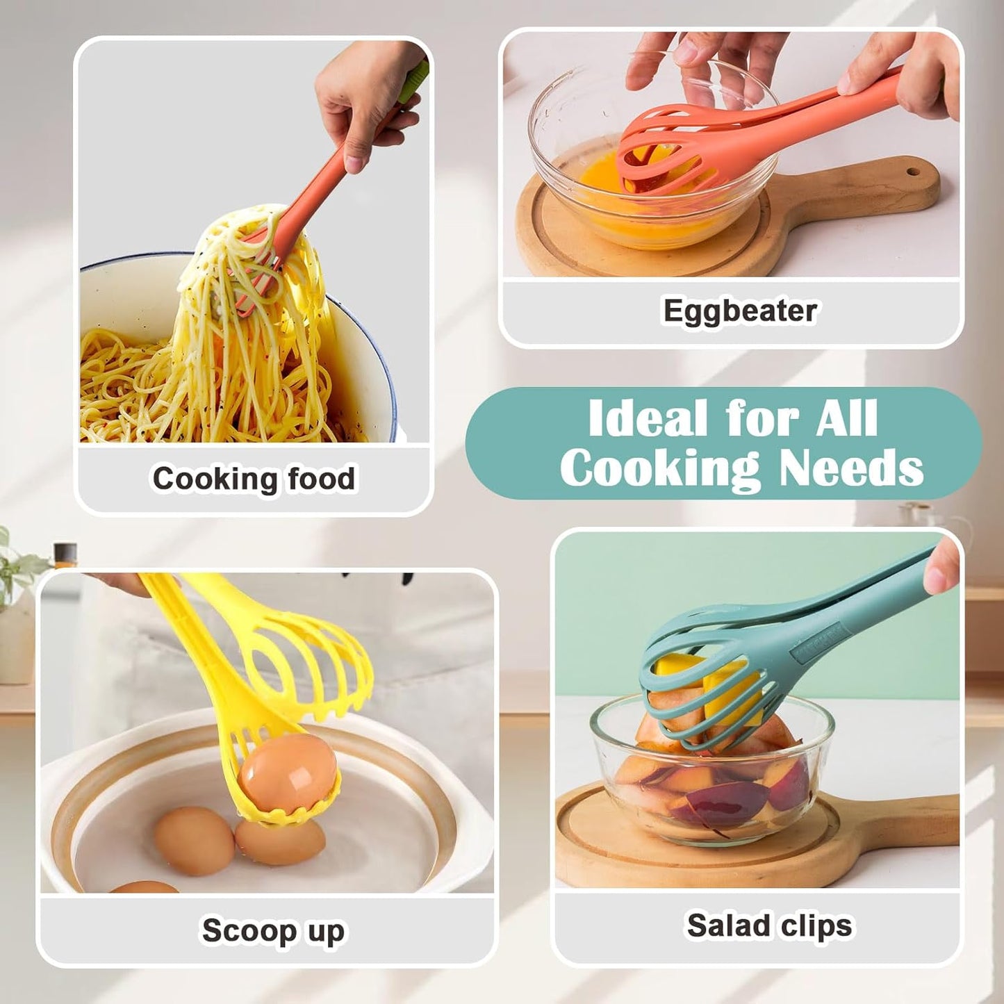 3-Piece Handheld Egg Beater Set 2-in-1 Food Tongs Mixer Salad Mixing Kitchen Tools for Cooking Baking V1258-DP02-BOL-282