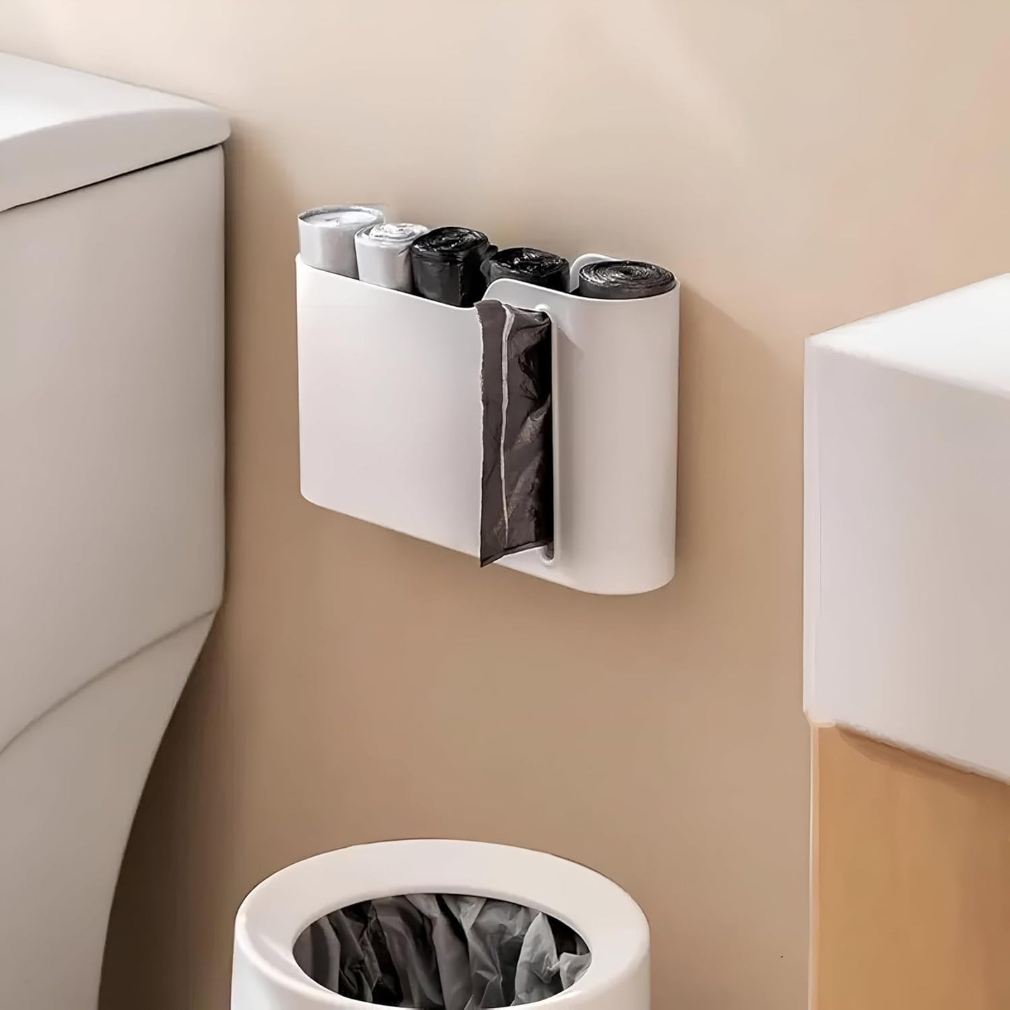 Multifunctional Wall-Mounted Storage Rack Set No Drilling Required Trash Bag Holder Bathroom Dispenser V1258-DP02-BOL-283