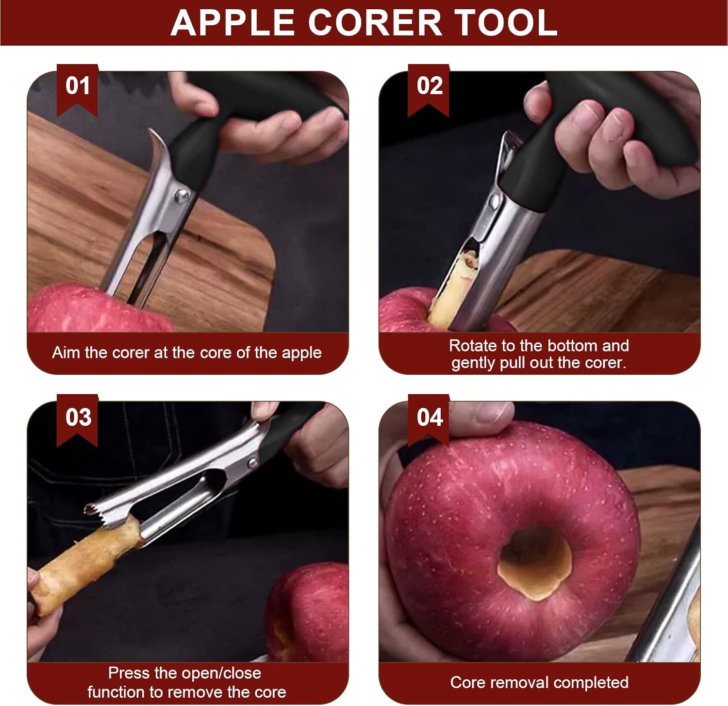 1 Piece Black Stainless Steel Fruit and Vegetable Corer Easy to Press Quick Core Removal Anti-Slip Handle V1258-DP02-BOL-292