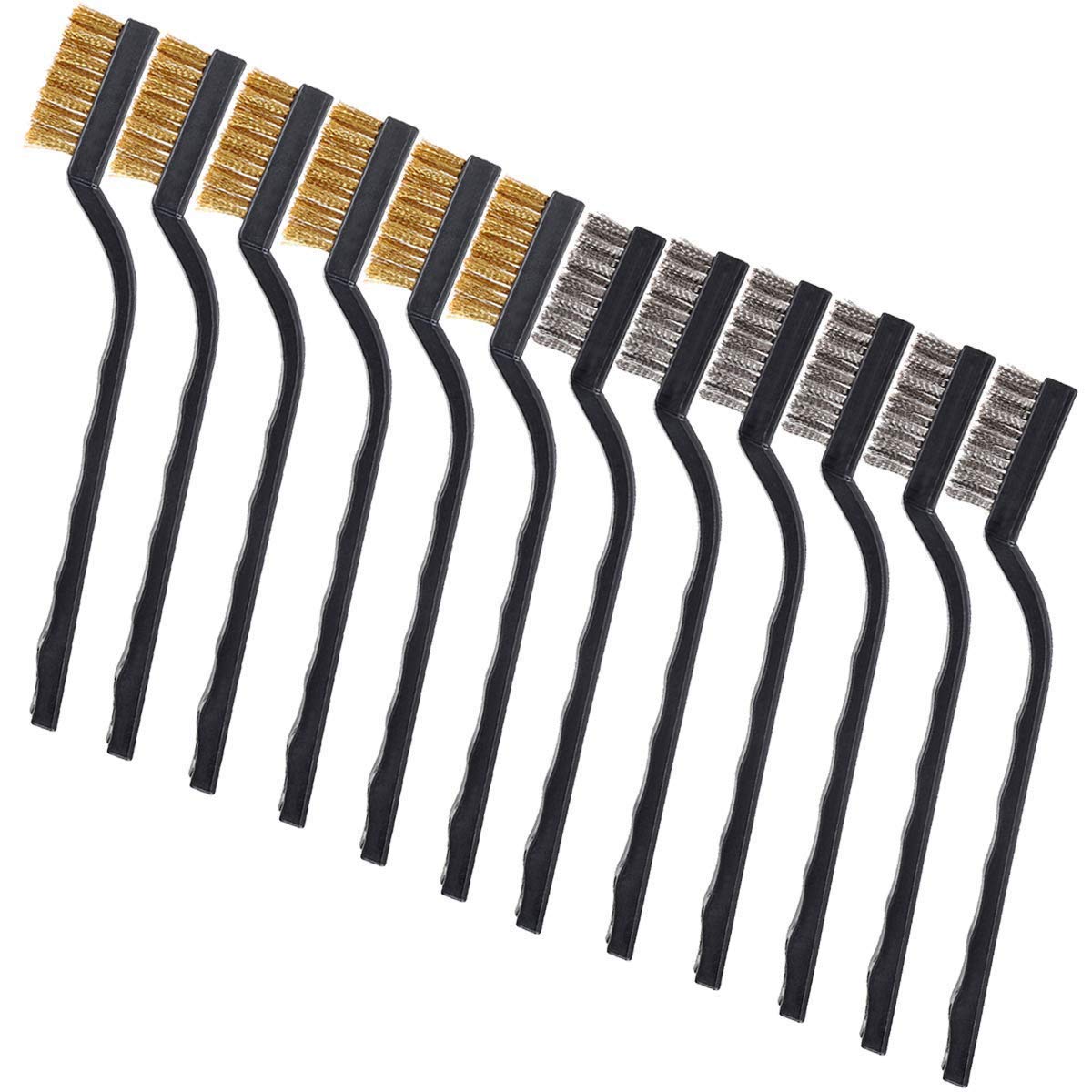 12-Piece Stainless Steel & Brass Wire Brush Set with Scraper and Bent Handle for Cleaning Weld Slag and Rust V1258-DP02-BOL-293